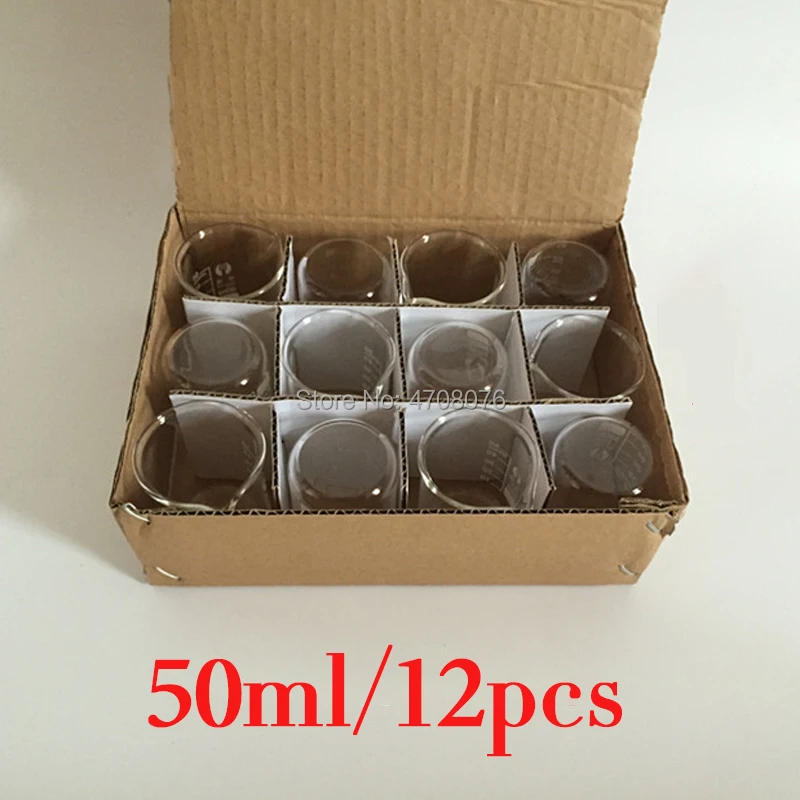 

50ml 12pcs/set Pyrex Beaker borosilicate glass Lab glassware chemical measuring cup flat bottom for scientific test