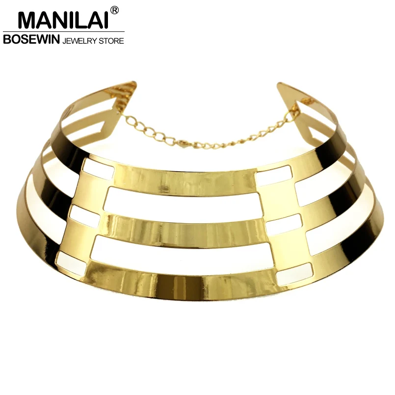 

MANILAI Trendy Arc Hollow Metal Big Torque Neck Bib Choker Necklaces Women Indian Jewelry Collar Maxi Statement Necklace CE4426