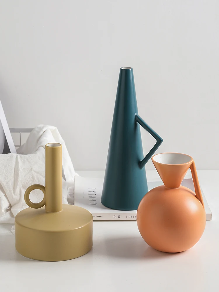 Billig Nordic Minimalistischen Keramik Vase Ornament Heim Porzellan Blume Figuren Geometrische Kunst Nordic Hause Dekoration Zubehör Vase