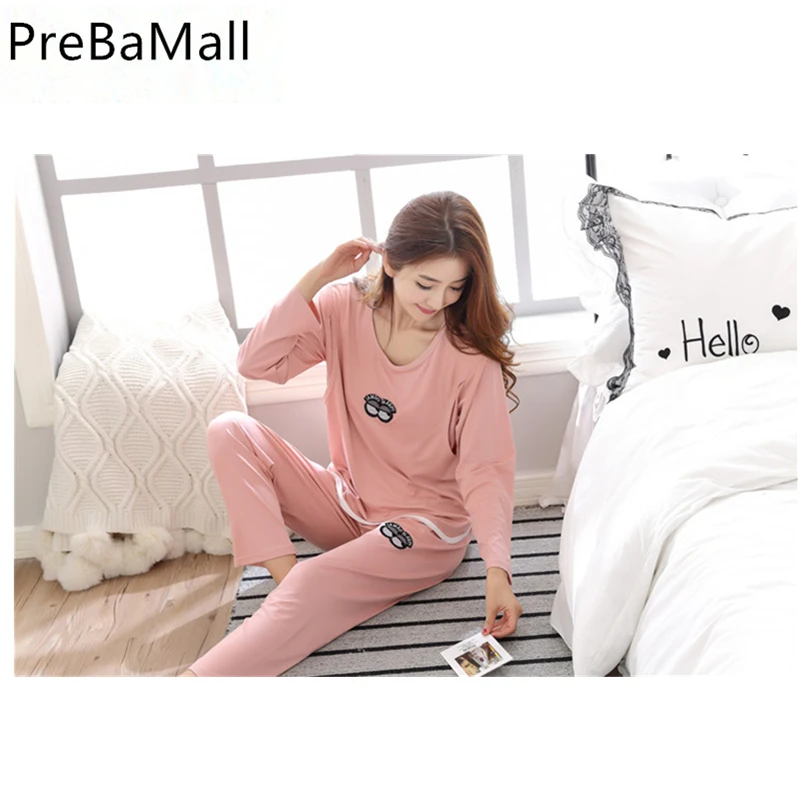 Maternity Nursing Nightwear long sleeve 2pcs/set Sleepwear Breastfeeding pajamas set for Pregnant Women B0466