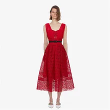 Sweet Sleeveless Women's Polka Dot Lace Cutout A-line Dresses Party cutout waist gold polka dot velvet top