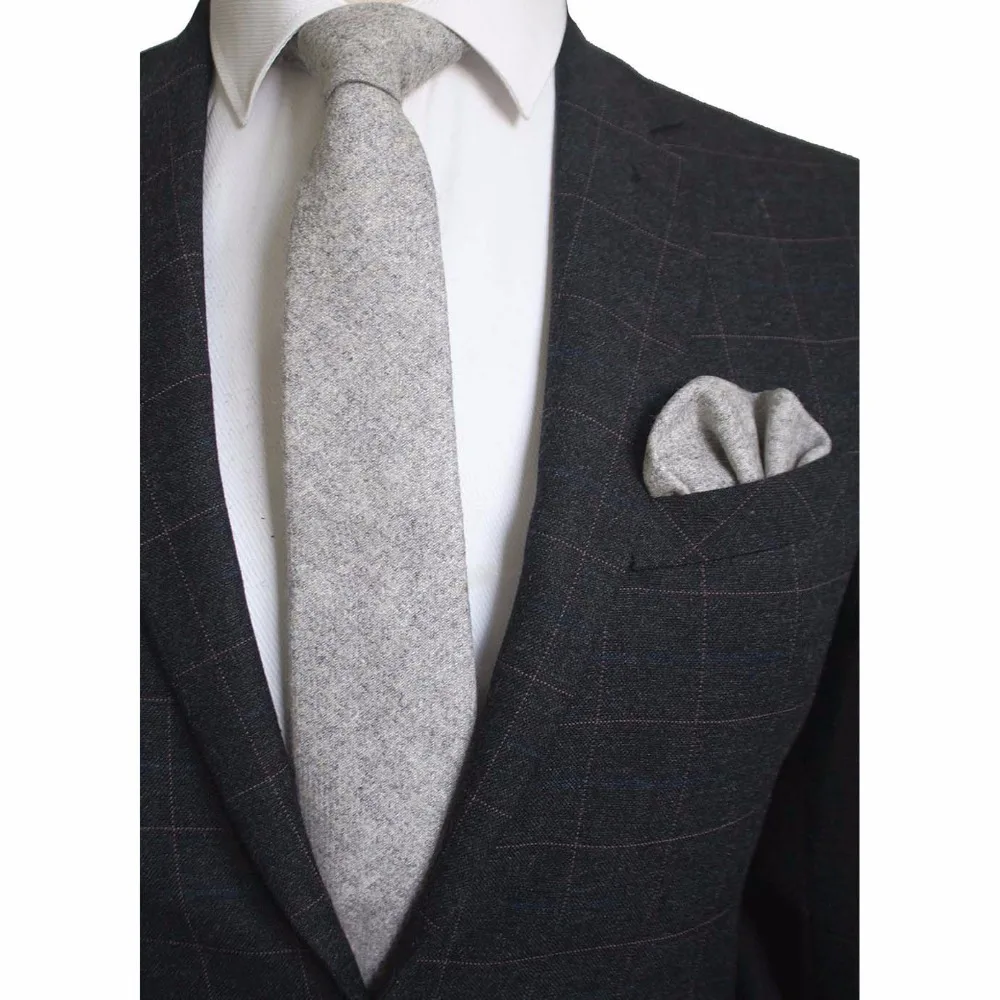 8cm Wool Necktie Solid Plaid Tie For Men Quality Cashmere Tie and Handkerchief Cravats Set Suit For Wedding Party