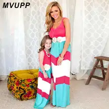 MVUPP/платья для мамы и дочки; одежда для семьи; Полосатое лоскутное платье без рукавов в богемном стиле; одежда для малышей «Мама и я»; повседневное пляжное платье