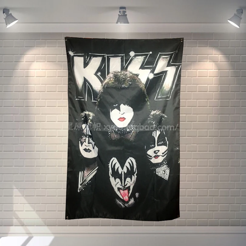KISS Rock Band Poster Banners Music Studio Wall Decoration Hanging Art Waterproof Cloth Polyester Fabric