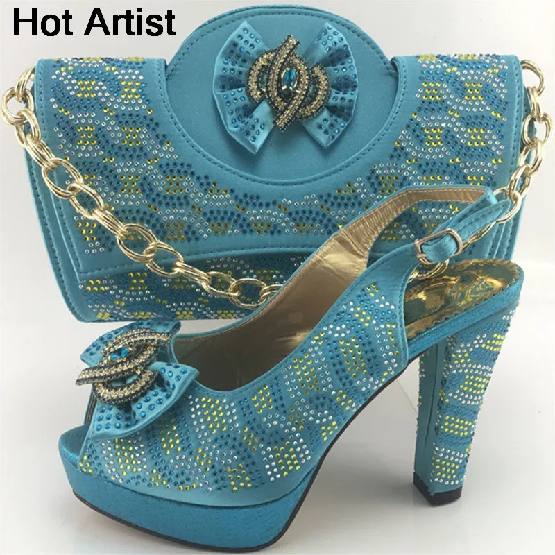 

Hot Artist High Quality Italian Elegant Shoes And Bag Set African Rhinestone Women Pumps Shoes And Bag Set For Party ME7715