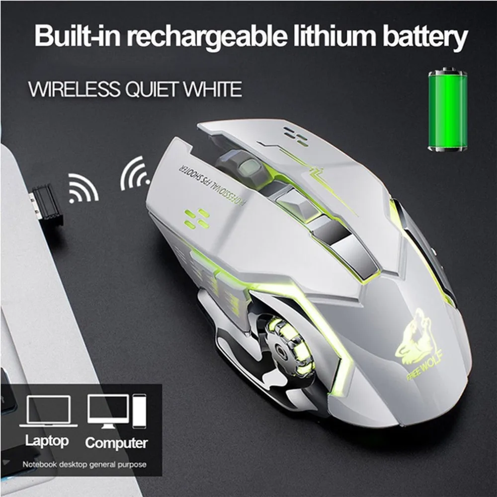 

X8 Super Quiet Wireless Gaming Mouse 2400DPI Rechargeable Computer Mouse Optical Gaming Gamer Mouse for PC Black