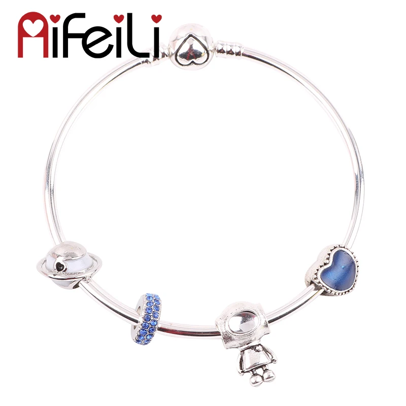 AIFEILI Королевский синий любовь личности робот космический корабль бусины DIY подходит для женщин браслет ювелирные изделия европейские очаровательные подарки
