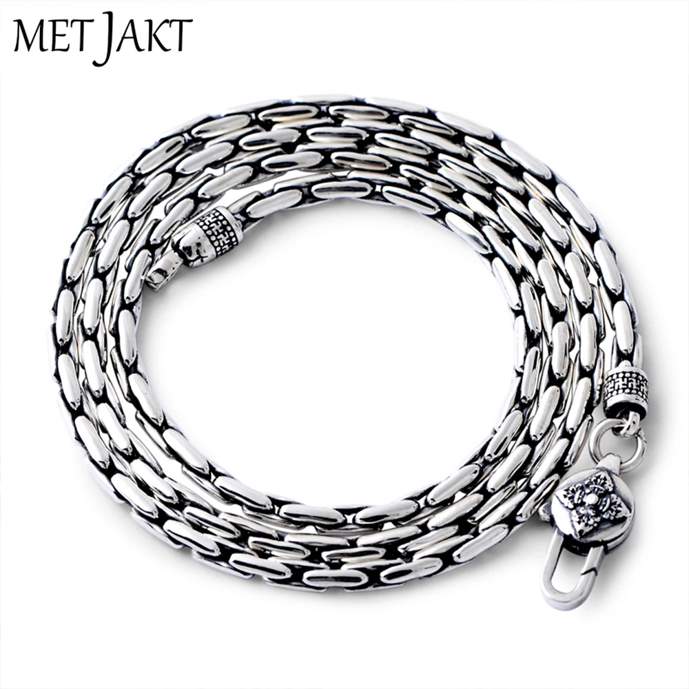 

MetJakt Classic Bamboo Chain Necklace Solid 925 Sterling Silver Clavicle Chain for Women and Men Vintage Thai Silver Jewelry