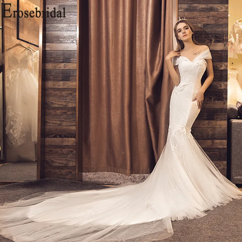 

Erosebridal New Arrival Mermaid Wedding Dress 2019 Open Back Wedding Gown Tulle Women Bride Dress Strapless Vestidos De Noiva