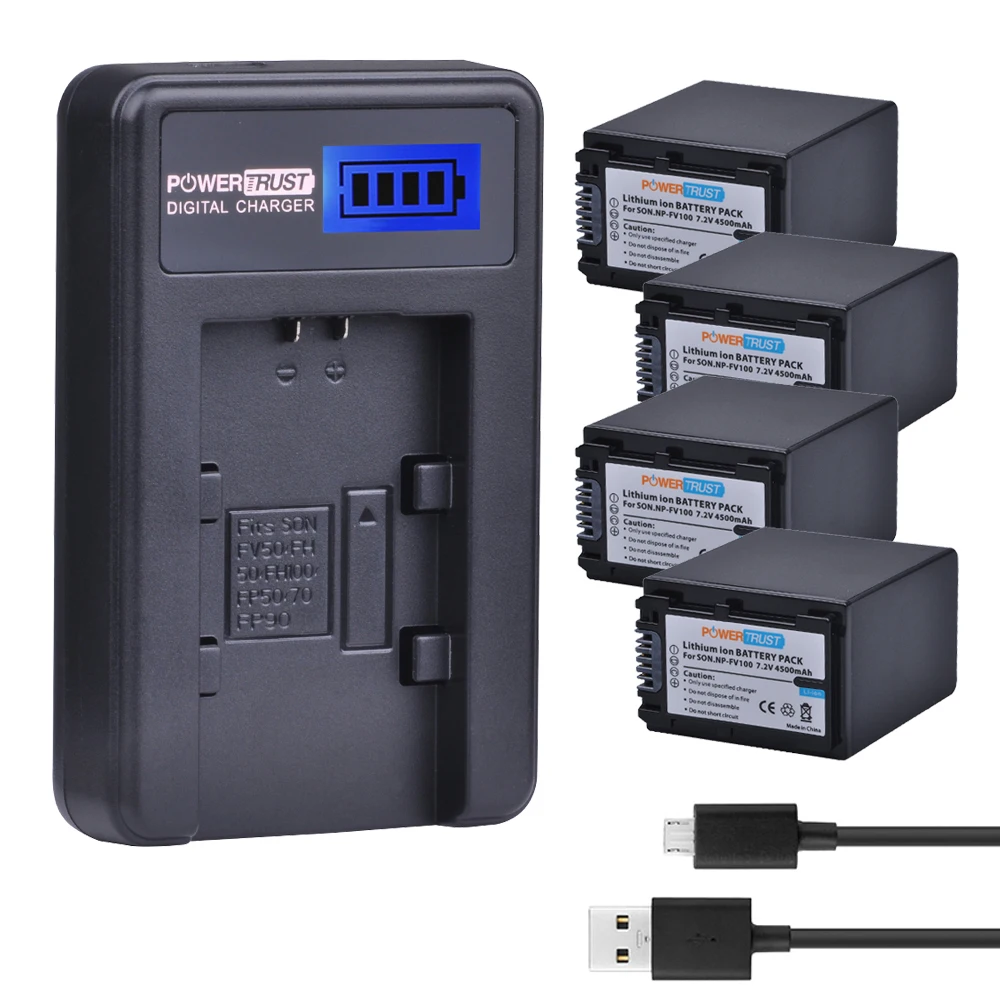 

4Pcs 4500mAh NP-FV100 NP FV100 Camera Battery + LCD USB Charger for SONY FV100 NP-FV30 NP-FV50 NP-FV70 SX83E SX63E FDR-AX100E