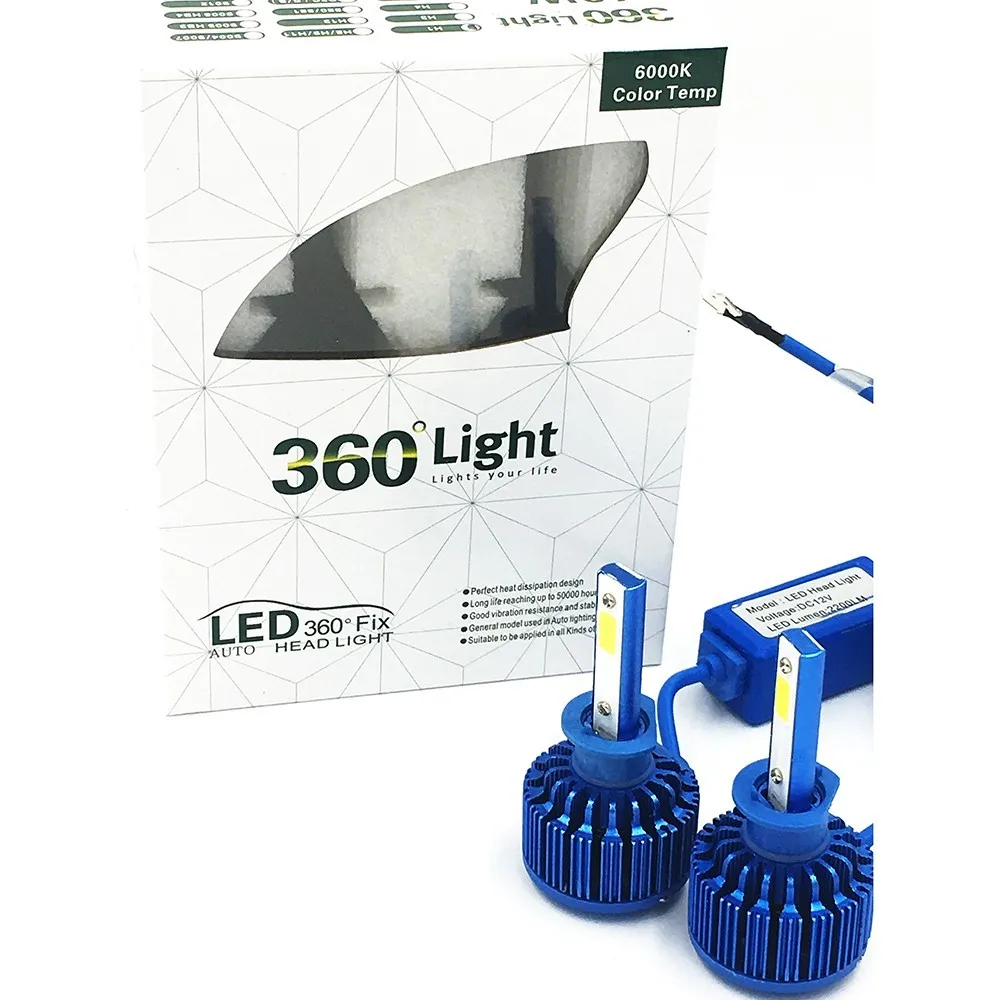

360 H1 60W 4400LM Car COB LED Headlight Kit Beam Bulbs 6000K WHITE LIGH