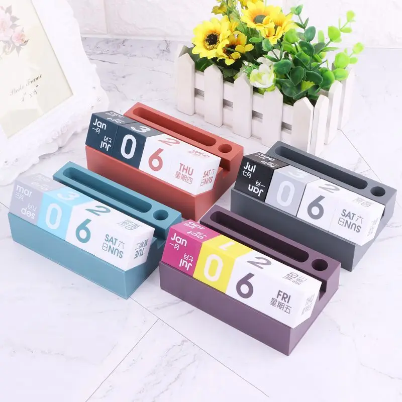 

Desktop Calendar Block Pen Phone Holder Stand Organizer Office School Supplies-office accessories