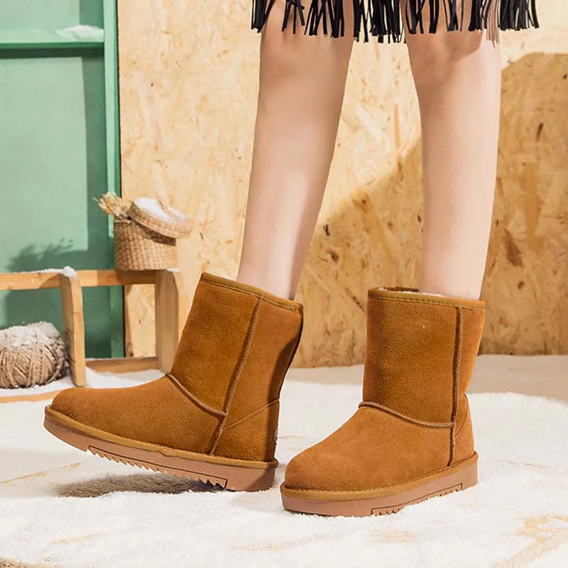 

Winter Warm Shoes Women Fashion Brand Maroon Snow Boots Lady chaussure Female Real Leather footware Girl Boots Mid Calf Black