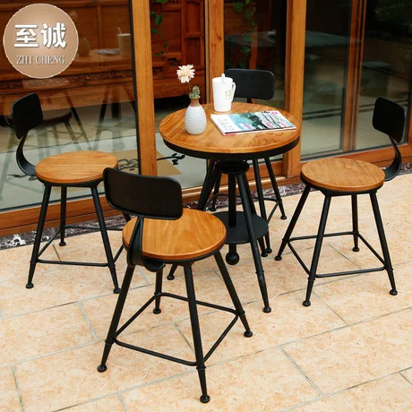 Столики для кафе мебель для кафе из цельного дерева+ Железный Круглый барный стол Маленький журнальный столик минималистичный подъемный стол 50*50*80 см/70*70*80 см
