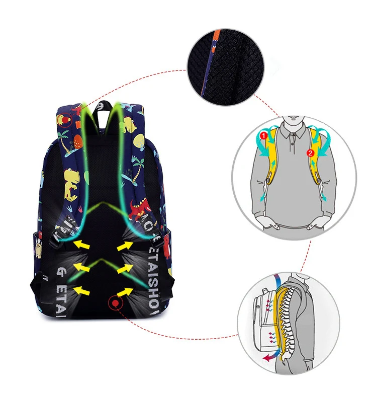 Динозавр Печать школьный рюкзак для подростков мальчиков и девочек дышащий осветляющая нагрузка Холст Школьные сумки повседневные