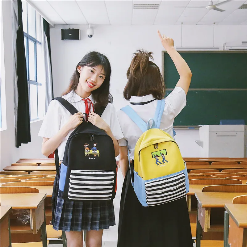 Menghuo School Backpacks for Teenage Girls Emboridery Women Canvas Backpack Female Cute Japan and Korean Backpack Travel BagsNMMJ5010