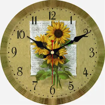 

WONZOM Sunflowers Modern Style Modern Wooden Cardboard Clock,Round Wall Clock for Home Decor Living Room No Ticking Sound