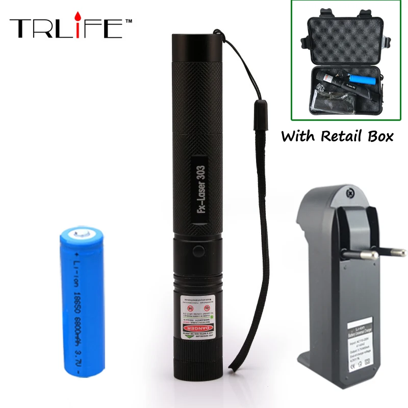 

TRLIFE 1set Laser High power 532nm Pointer Burning Match Laser Pen with Safe Key Green or Red laser + 18650 battery+charger +Box