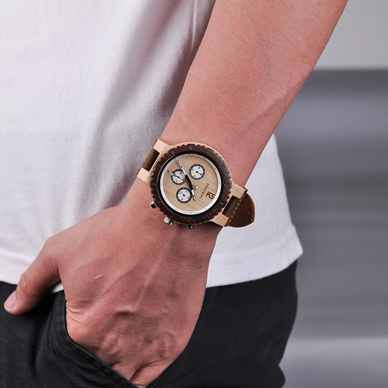 BOBO BIRD Luxury Wooden Watch Men Chronograph Military Quartz Wristwatches relogio masculino Men's Great Gift V-R08