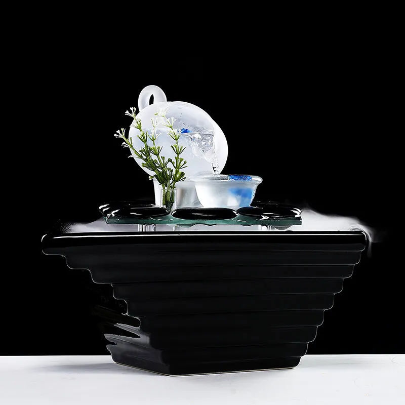 Стеклянная ваза хрустальный шар чайник фонтан керамический цветочный горшок увлажнитель воздуха Настольный фэн-шуй украшения счастливый светодиодный Декор для дома