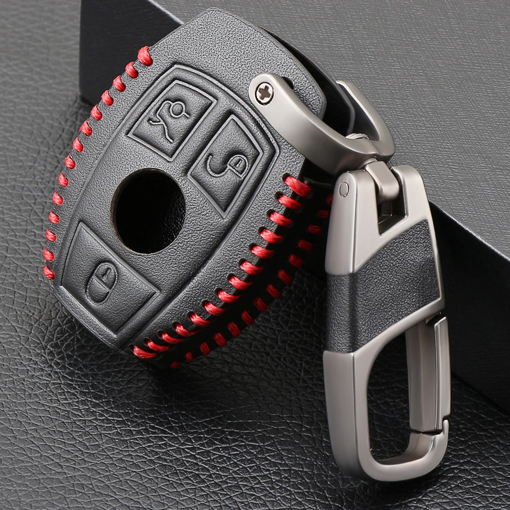 

Black Leather Car Remote Key Shell Key Case Cover for Mercedes Benz C Class W205 E Class W212 A B S GLC GLA GLK Car Accessories