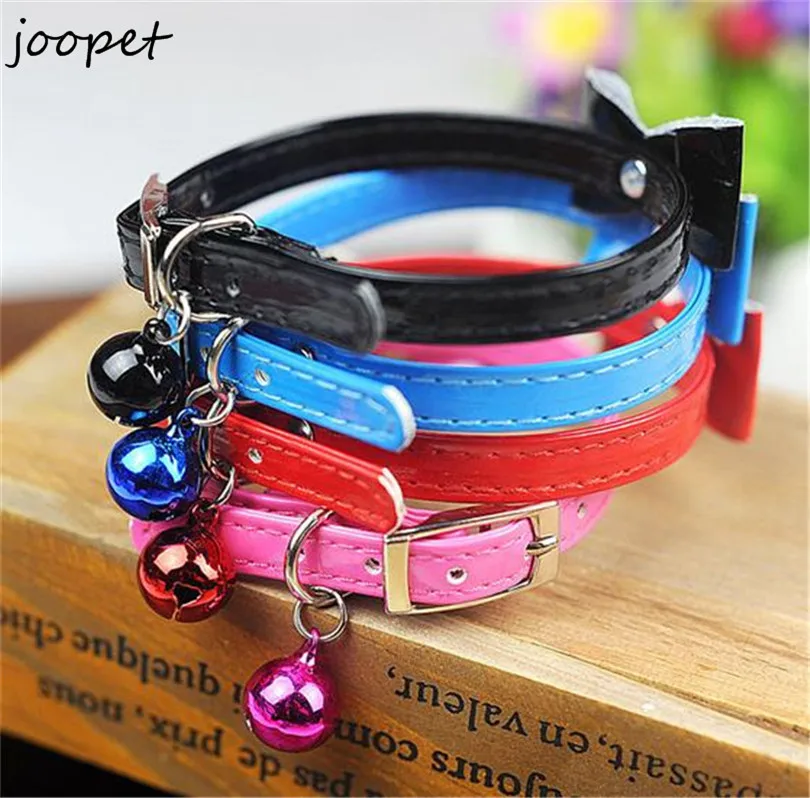 2015 cheap PU leather dog collar with bells puppy chihuaua collar for