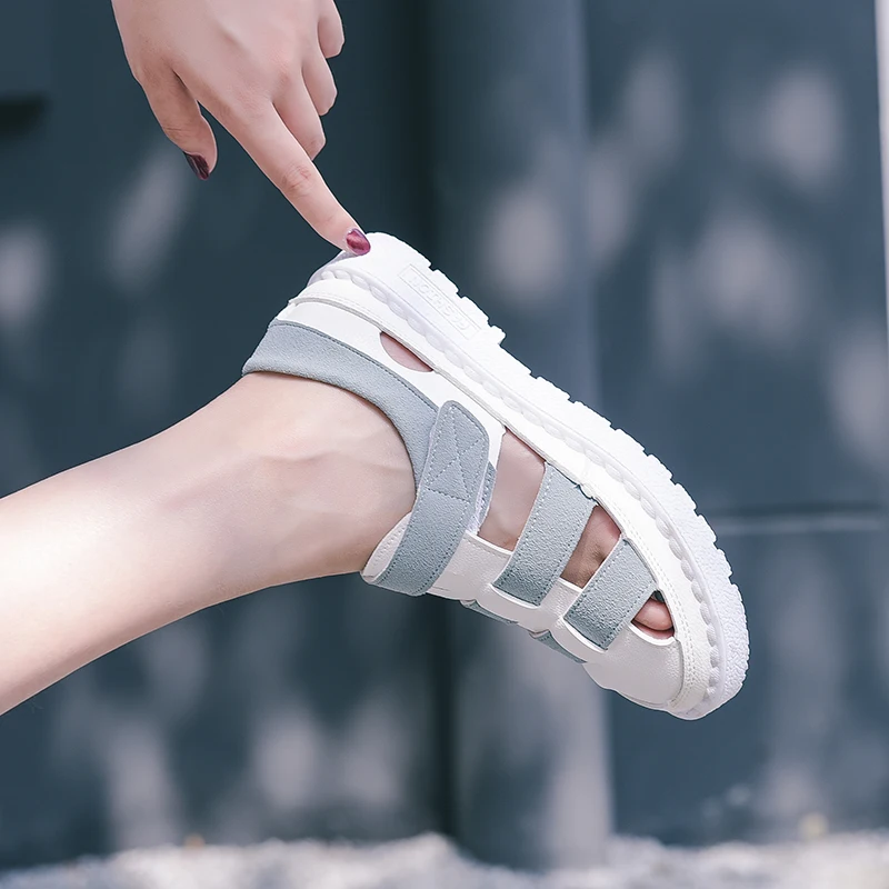 

Women Fashion Sandals White Shoes Ladies 2018 Summer Roman Flat Casual Joker Breathable Female Sandals Outdoor Platform Sneakers
