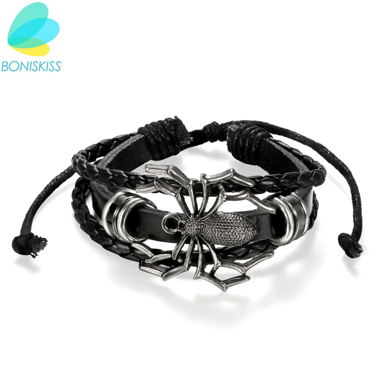 Boniskiss Spider Bracelet Leather Braided Charm Handcuff Women Men Bangles Handmade Stuff Jewelry Accessories For | Украшения и