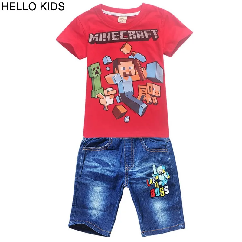 

New Child Clothes T-Shirt + Shorts Jeans Children's Sets MineCraft Kids Clothing Sets Cartoon T Shirt Short Boys Kids Sports Set