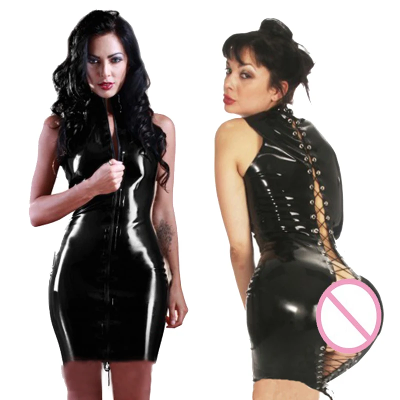 Новое поступление сексуальное женское платье из искусственной кожи Wetlook ажурное