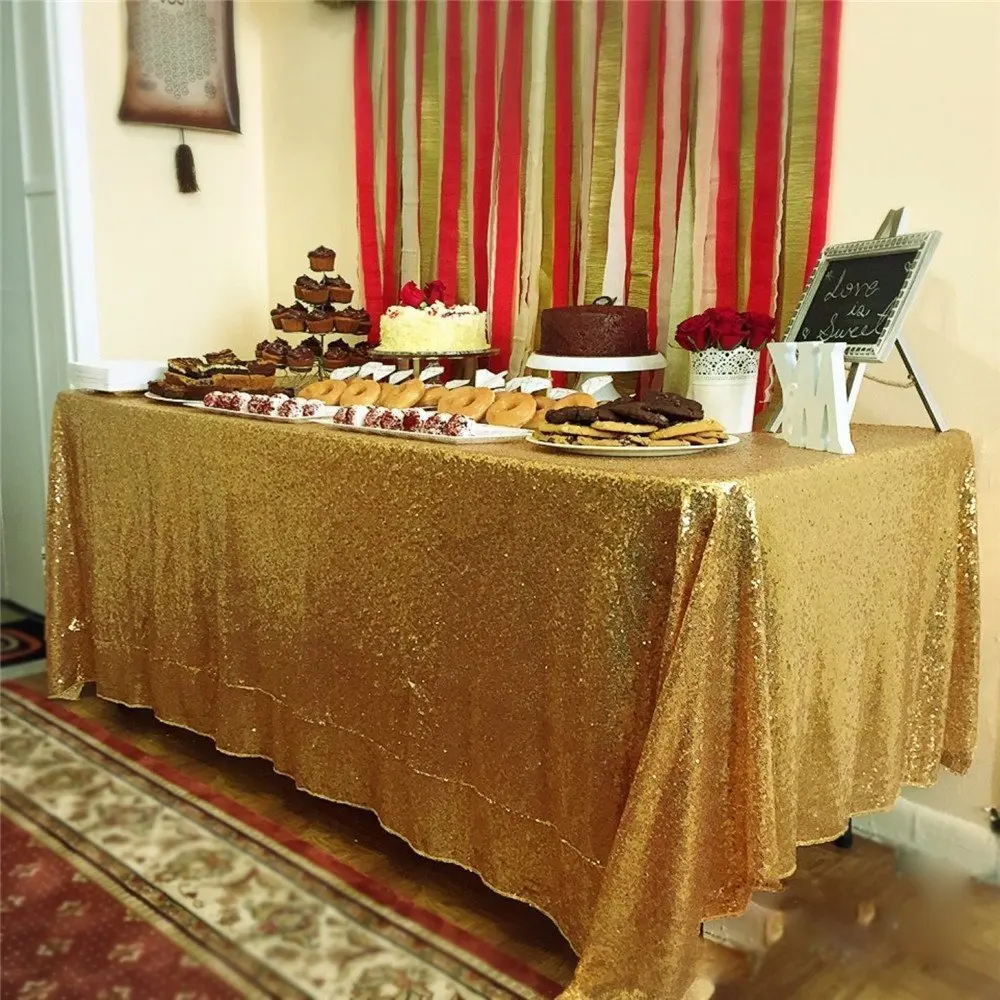 

LQIAO 60x102inch Sparkly Gold Sequin Table Cloth Sequin Table Cloth,Cake Sequin Tablecloths,Sequin Linens for Wedding Decoration
