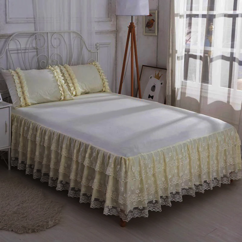 Beige Bed Skirt Queen Bed with Ruffles Twin Bed Bedspreads Lace Skirted