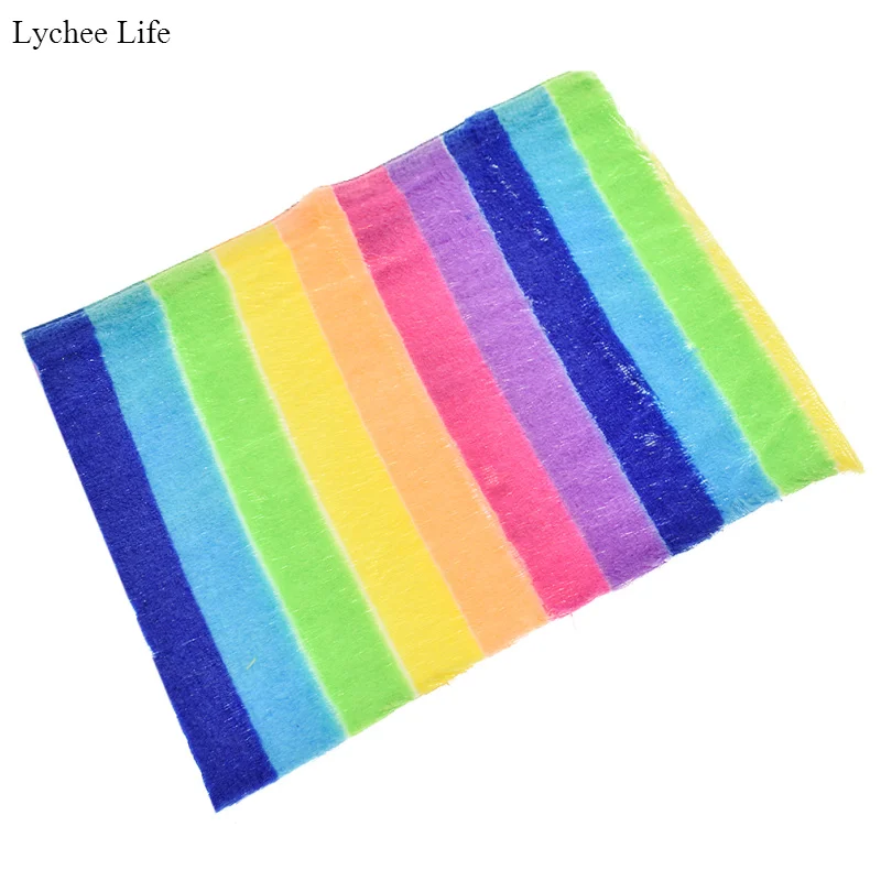 

Lychee Life Colorful Stripe Sew-On Clothes Fabric Immitation Fur Fabric Synthetic Sewing Material For Hair Accessories Keychain