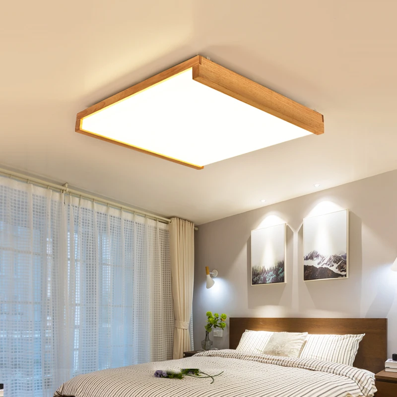 

Japan Style Brief OAK Wood Living Room Bedroom Surface Mounted Modern Led Ceiling Light Fixture with Remote Control Ceiling Lamp