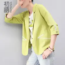 Toyouth blazer feminino Ladies Jacket Blazer Women Suit Three Quarter Sleeves Linen Single Button Vogue Blazers Jackets