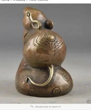 

Art Copper home decoration Folk Culture Handmade Copper Chinese Old Mouse Handwork Hammered Mouse Exorcist God Of Wealth Statue