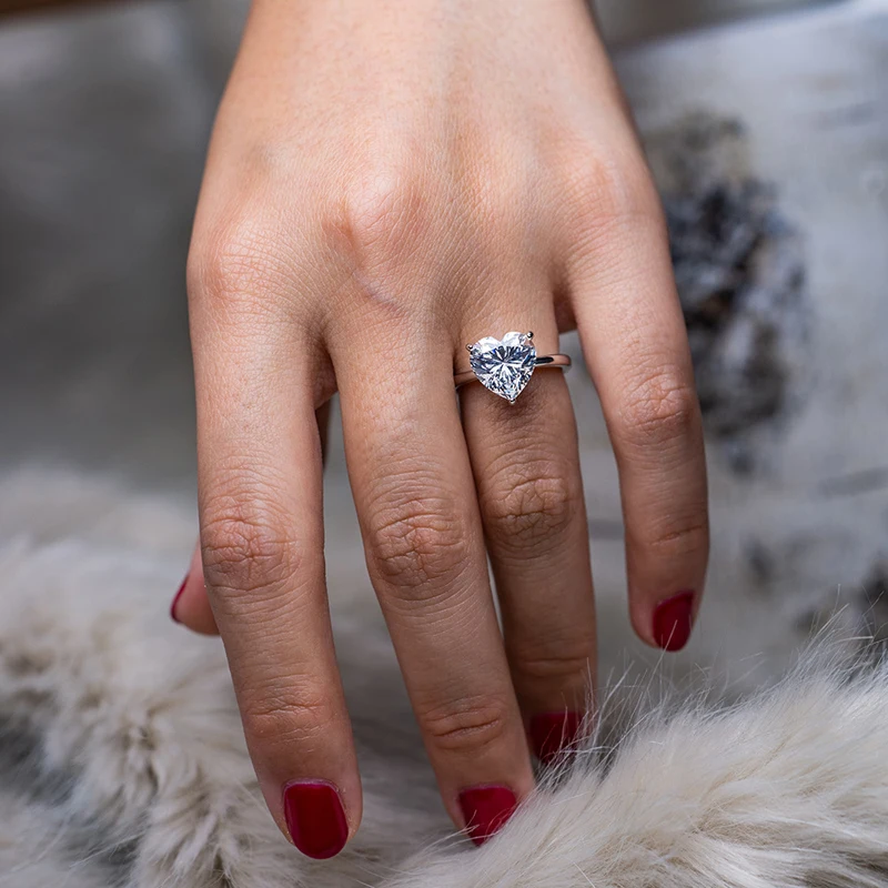 Элегантный Муассанит сердце S925 серебряные свадебные кольца для женщин высокое качество белый розовый красный синий фиолетовый желтый камень по дню рождения ювелирные изделия