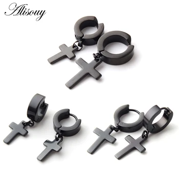 Alisouy Men Women Stainless Steel Punk Dangle Earrings Cross Huggie Earrings Circle Simple Ear Buckle