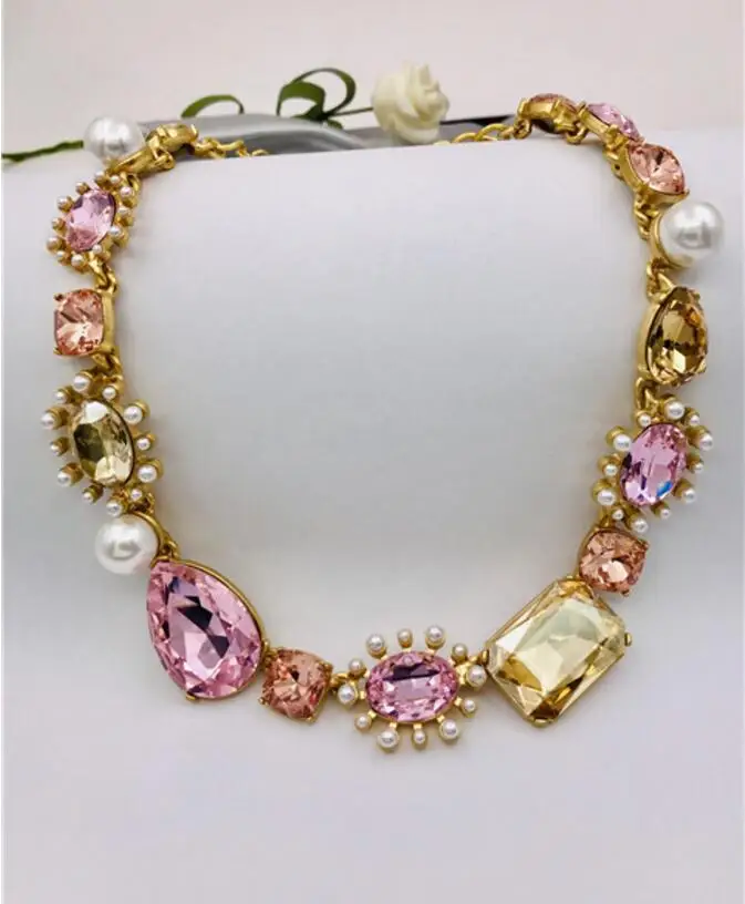 CSxjd High Quality Luxury Crystal pearl mix and match asymmetric without pierced ears ear clip - Окраска металла: necklace Pink