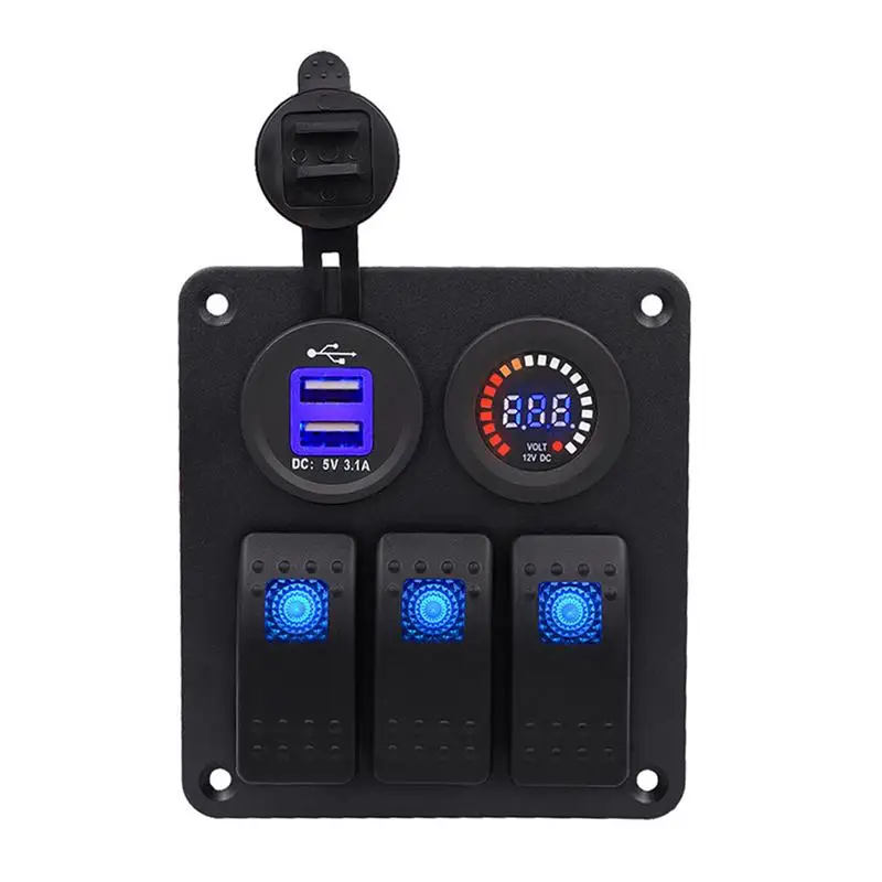 

3 PIN Switch Panel Dual USB Charger 12V Color Screen Voltmeter for Car Boat Motorcycle