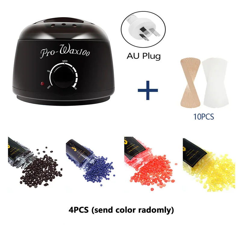 Эпиляция электрический нагреватель для воска машина нагреватель с 200 г восковые бобы 20 шт наклейки бикини эпиляция наборы восковой эпиляции набор - Цвет: Black AU Plug Set