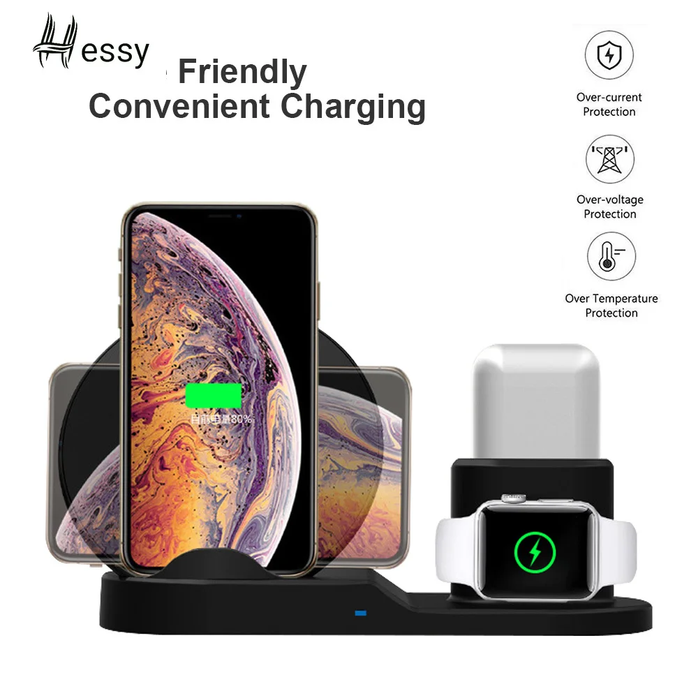 

Hessy 3 In 1 Phone Fast Wireless Charger Dock for Apple Watch 3 2 IPhone X S XR XS Max 8 Plus AirPods QI Wireles Charging Stand