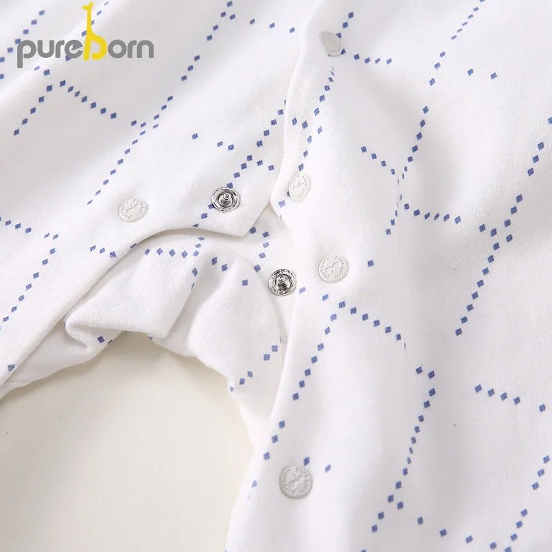 Pureborn/комбинезон в горошек для новорожденных мальчиков и девочек; хлопковая одежда с длинными рукавами и рисунком кролика для маленьких девочек; весенне-осенняя одежда для сна и игр