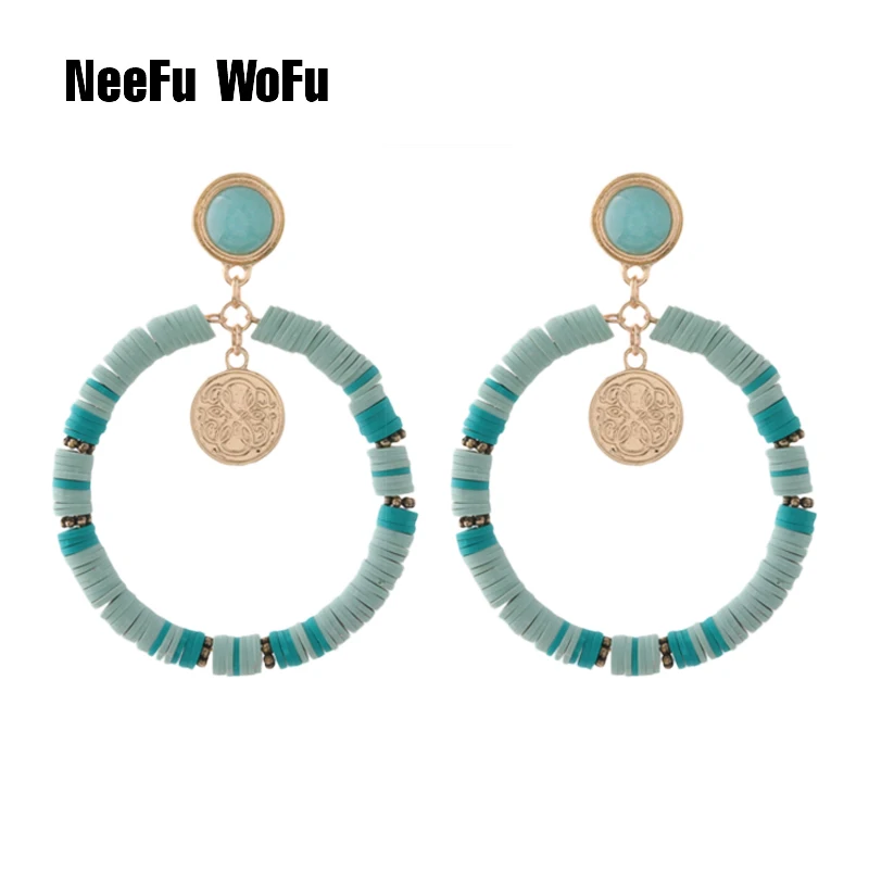 

NeeFu WoFu Clay Earring Soft pottery Earrings Nationality Large manual earrings for woman Natural stone Brinco Ear Oorbellen