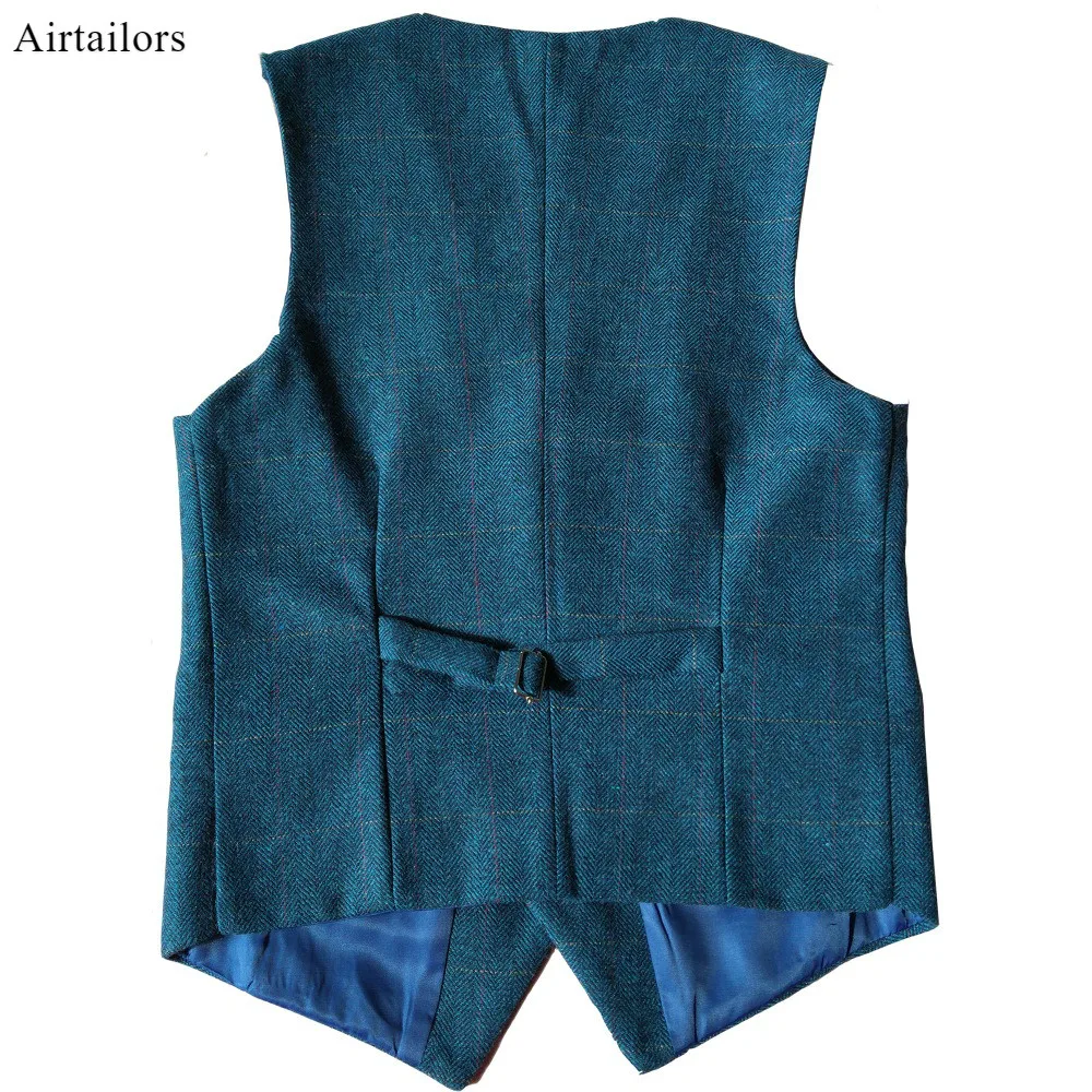 Blue Checked Tweed Vest BACK