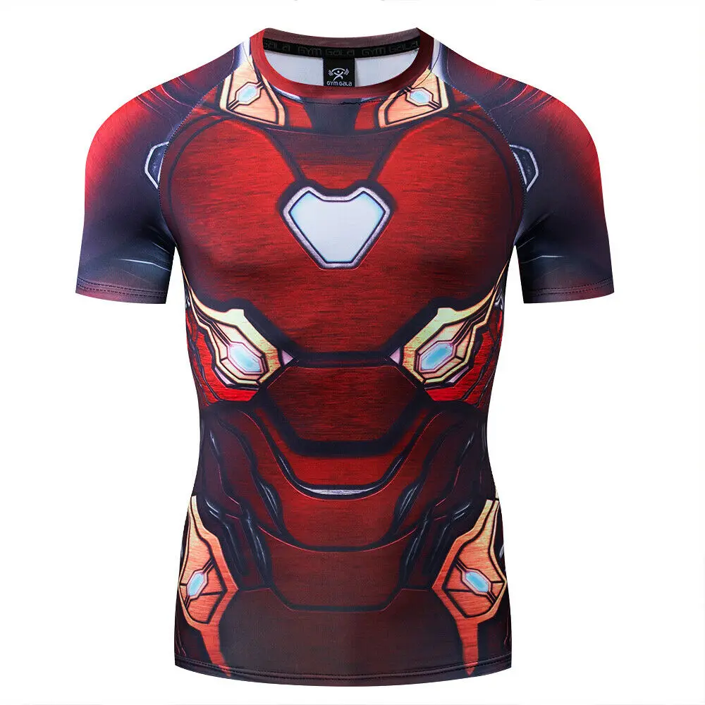 High Quality Hot-selling Fitness Gym Bodybuilding O-Neck Polyester TShirt 3D Marvel Avengers Endgame Iron Man T Shirt Men