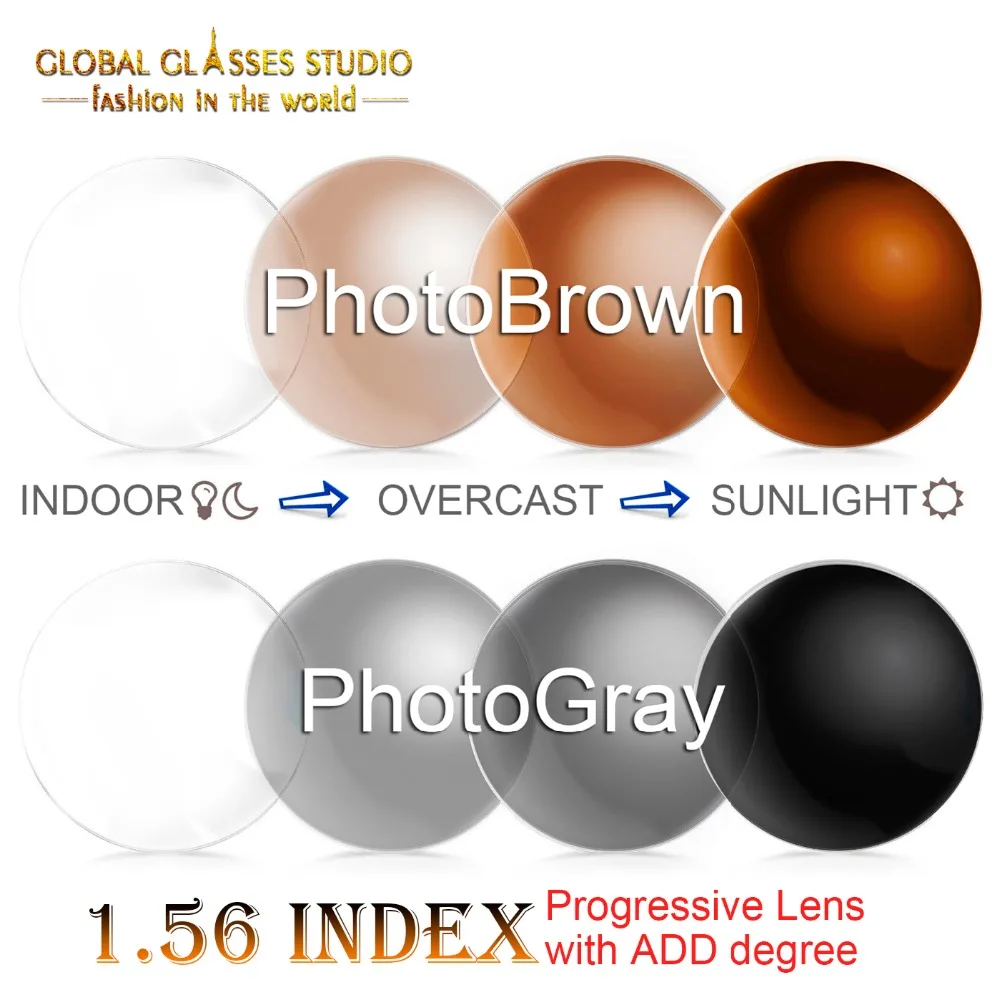 

1.56 Index Photochromic Lens Fast Color Changing Progressive Lens with ADD degree Scratch-Proof Anti-Reflective Coating lenses