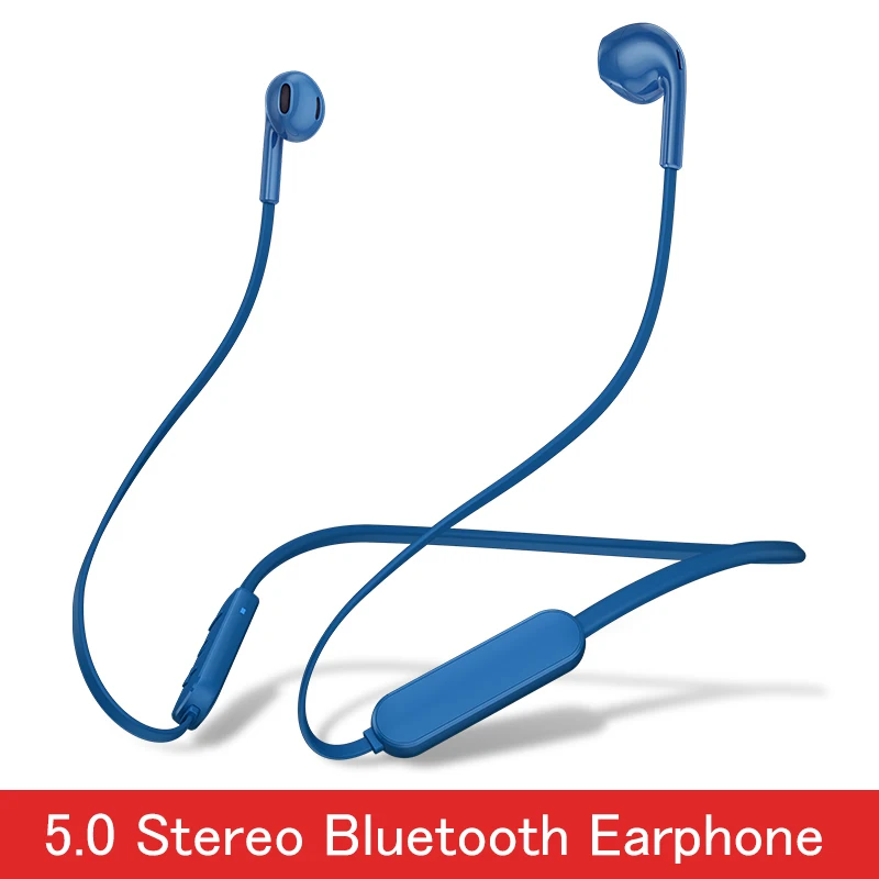 Беспроводные наушники, Bluetooth наушники 5,0, IPX6, водонепроницаемые, беспроводные наушники, шейные, Спортивная гарнитура, басовые наушники с микрофоном - Цвет: Синий