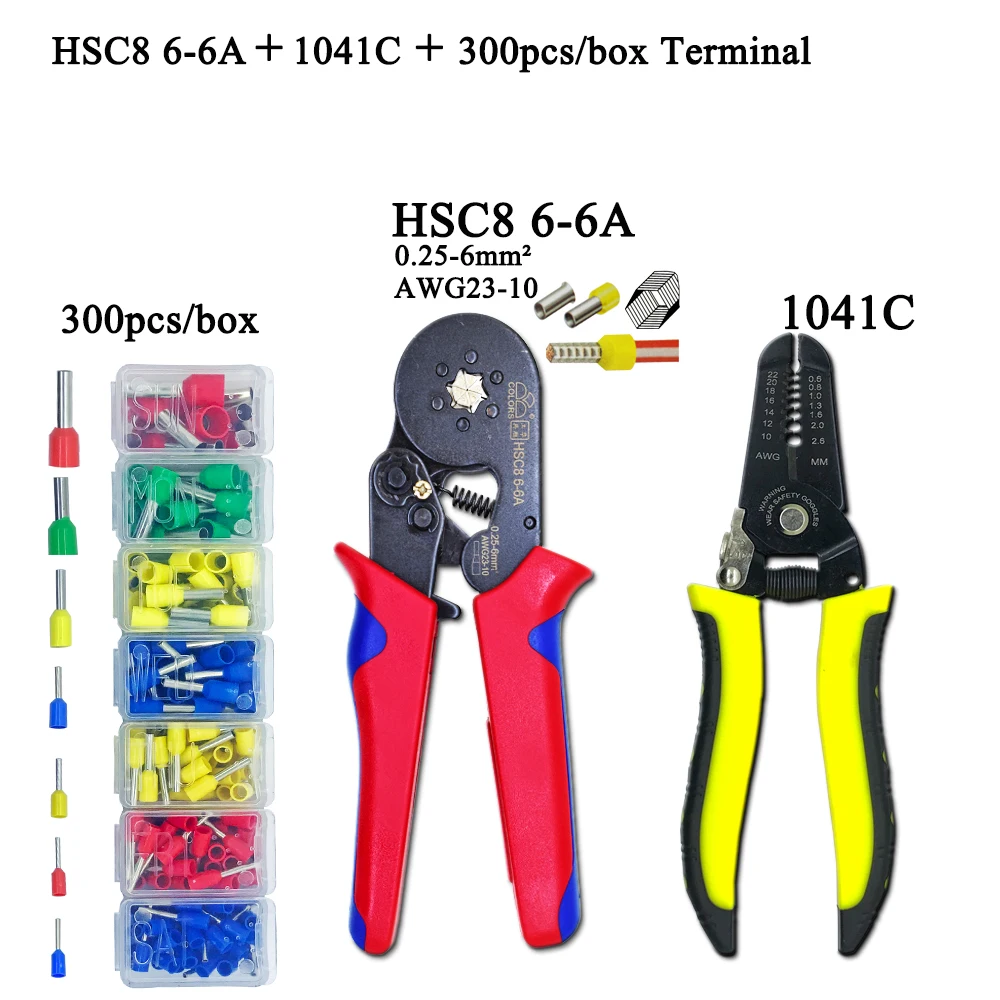 HSC8 pliers kit 6-6A 0.25-6mm2 D2 wire cutting pliers tube type terminal box electrical clamp terminal tube tool Red pliers