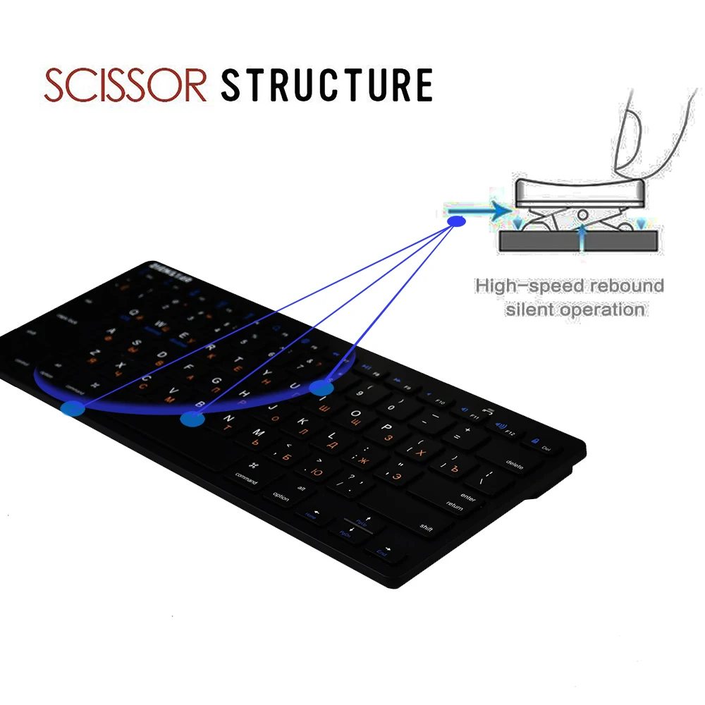 Koop Zienstar Ultra Slim Wireless Bluetooth KEYBOARD voor IPAD Iphone Mac LAPTOP DESKTOP PC Android Tablet, rusland Brief